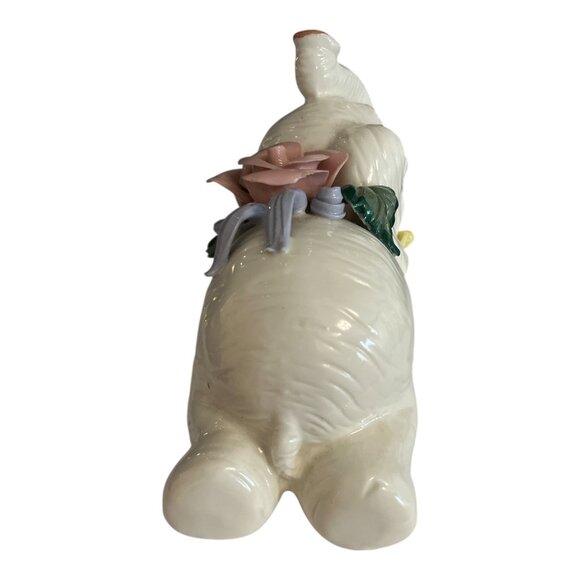 Vintage Ceramic Elephant Figurine with Floral Accents – Trunk Up for Good Luck - Picture 3 of 5